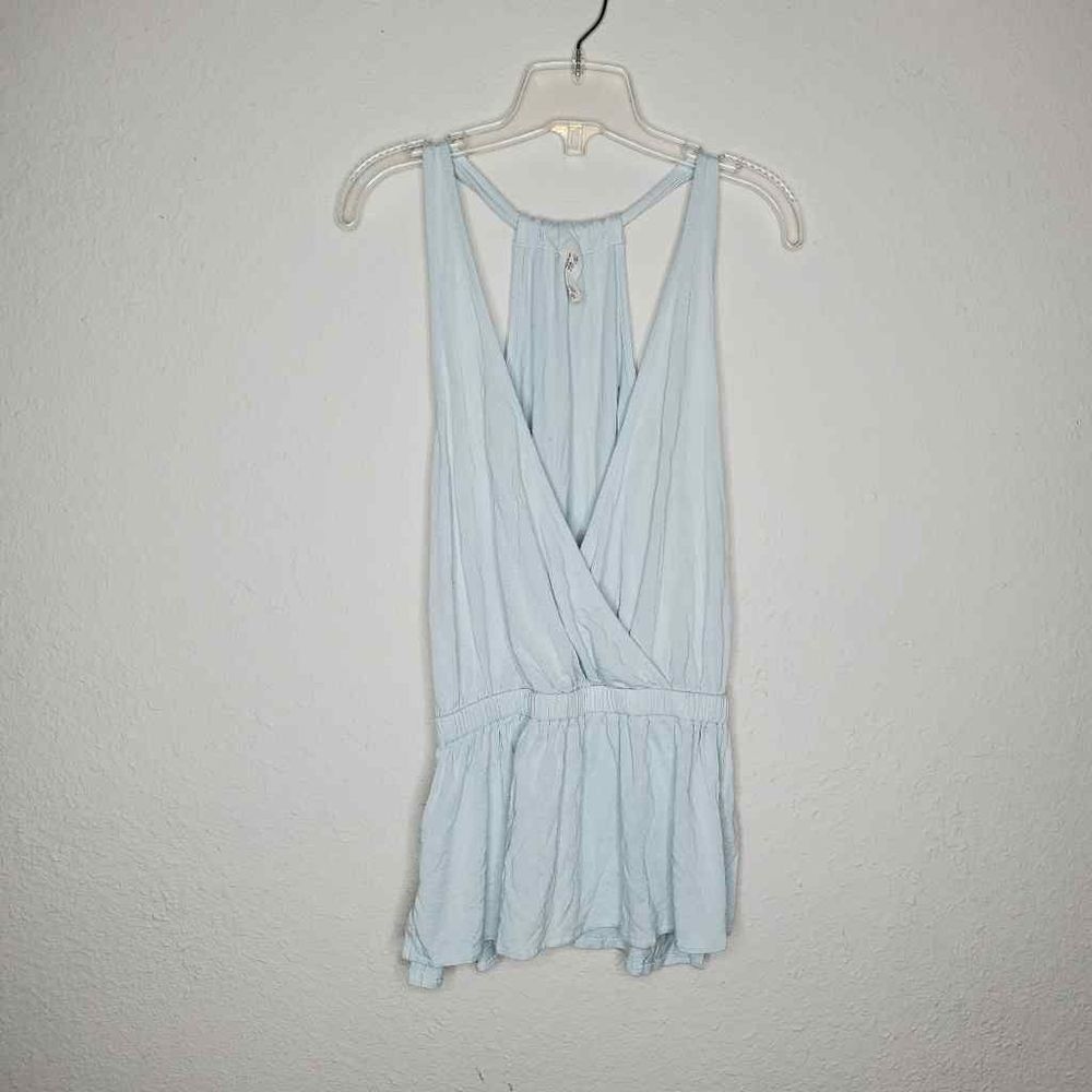 WE THE FREE women's heat wave peplum plunge neck pleated stretch tank top size M